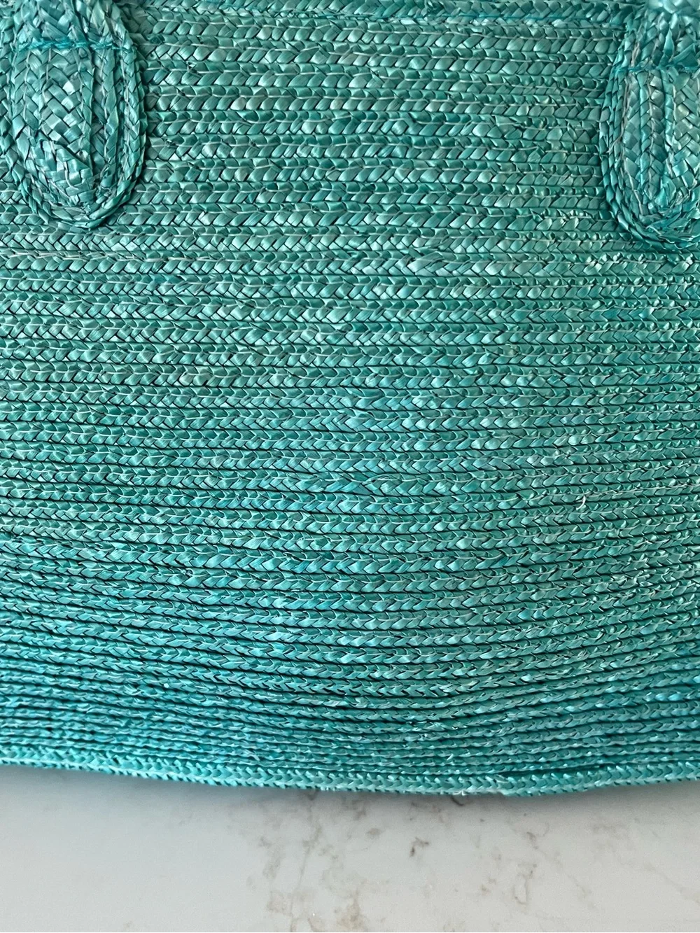 Turquoise Woven Straw Handbag Aqua Natural Straw Purse Zip Top Summer Bag - Picture 3 of 9